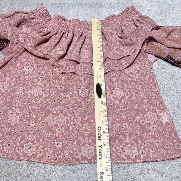 Misa Los Angeles Top Womens XS Pink Floral Sheer Boho Off the Shoulder Lyla - Picture 8 of 12
